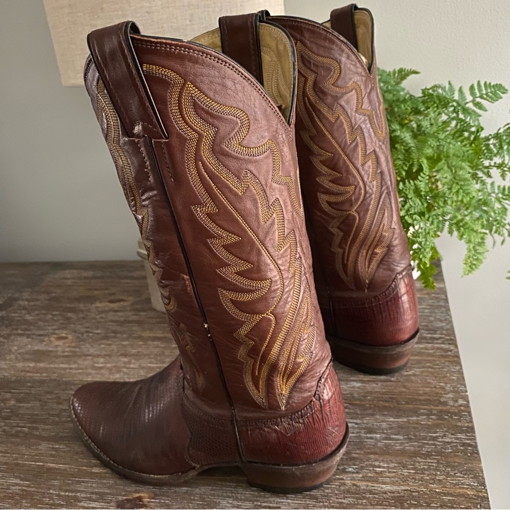 Vtg Justin Lizard Western Cowboy Boots Mens 9 D Brown - Picture 6 of 12